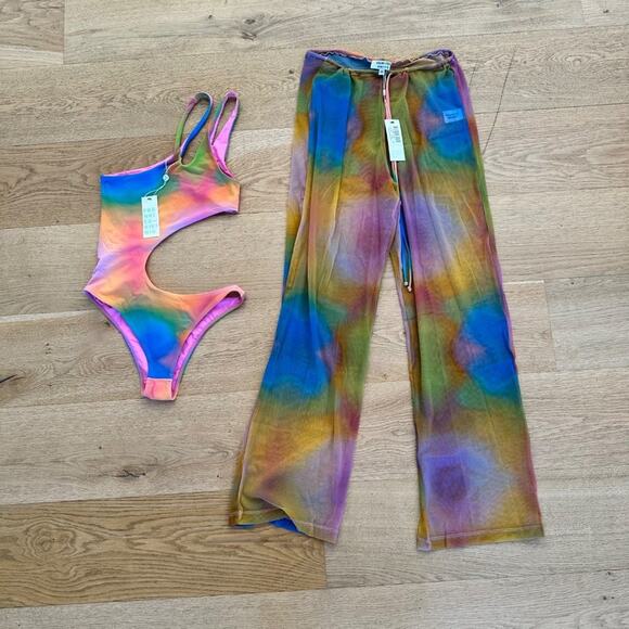 Frankies Bikinis Makie One Piece Swimsuit and Michelle Mesh Pants - Picture 1 of 8